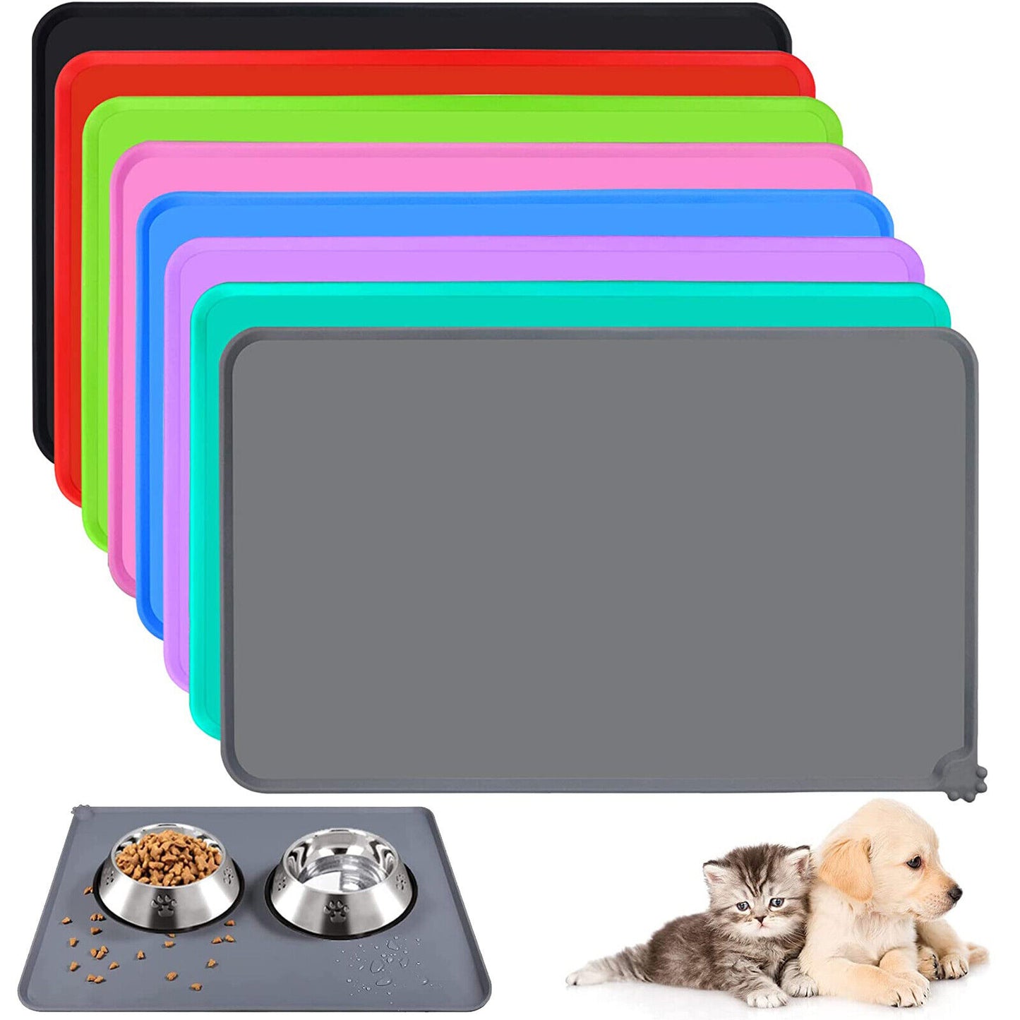 Waterproof Non-Slip Silicone Pet Feeding Mat for Cats and Dogs