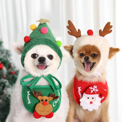 Santa Hat and Bandana Set for Pets: Ideal for Holiday Celebrations and Festive Gatherings
