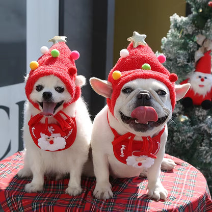 Santa Hat and Bandana Set for Pets: Ideal for Holiday Celebrations and Festive Gatherings
